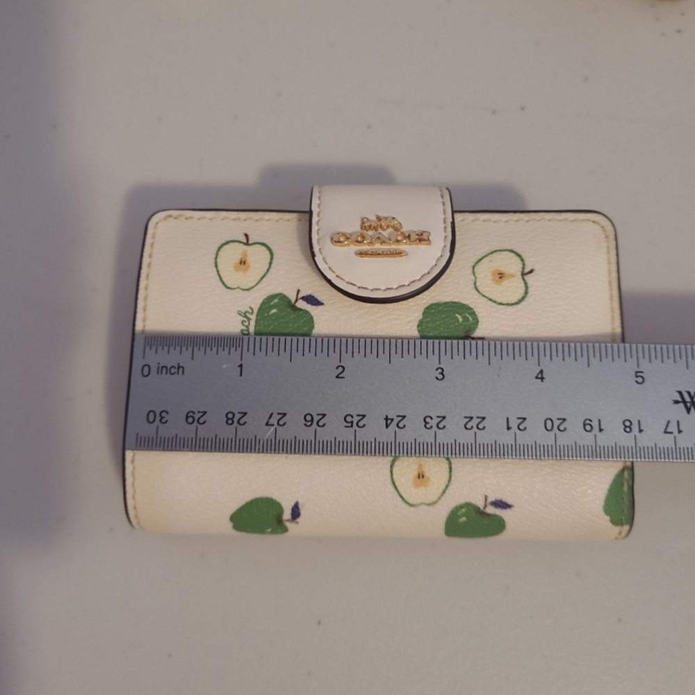 Coach Cream Wallet with Green Apple Print and Gold Logo Hardware - Picture 2 of 4